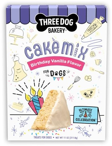Three Dog Bakery Ultimate Celebration Cake Mix – Mélange de gâteau d'anniversaire facile à faire soi-même pour chiots et chiens, friandises d'anniversaire pour chiens pour fêtes de chiens