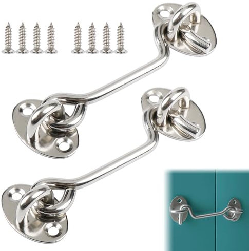 Storm Hook, Stainless Steel, Door Hook, Storm Hook, Cabin Hook and Eye Latch, Cabin Hook, Window Hook, Window Closure, Pack of 2 Barn Door Hook Lock with 8 Screws Tokaneit