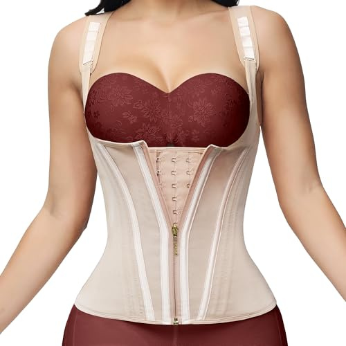 SHAPSHE Waist Trainer Underbust Corset Tummy Control Cincher Sports Girdle Back Support Body Shaper with Adjustable Straps Beige M