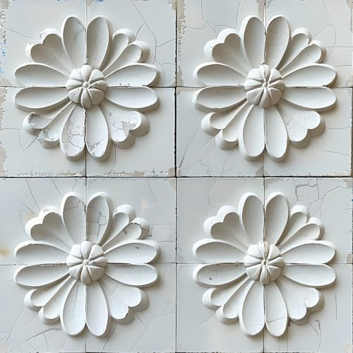 Livelynine Självklevande Tapet Vit Blommar 3D Effekt Tapet Blommar Rustik Flisefeffekt Väggtapet Självklevande Sovrum Vardagsrum Hall Möbelfolie Vit Mönster Floral 44,5CMx2M