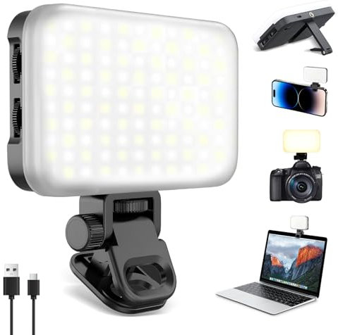 Mapille Luz de vídeo LED,2500-9900K,Luz para movil,3 Modos de luz led portatil,CRI 90+,Foco para Grabar Videos,Luz para Grabar Videos,Luz Selfie con Clip,para iPhone,iPad,computadora portátil,cámara