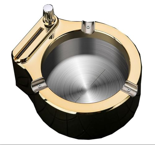 bcdef Encendedor Vintage de Queroseno metálico de Doble Uso con cenicero y cerillas permanentes. Encendedor portátil Recargable, Objeto Decorativo de Escritorio (Combustible no Incluido).(Gold)