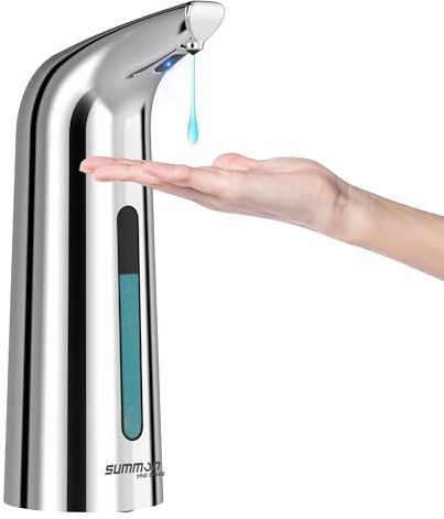 Dispenser Automatico Sapone Senza Contatto，Squisito 400ml Sensore Intelligente 4 Livelli Regolabile dispenser di sapone, Impermeabile IP65，alimentato a batteria，Adatto per Cucina, Bagno (Argento)