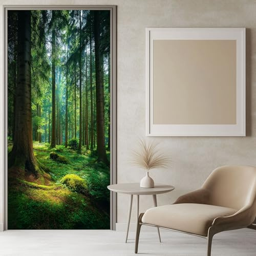 Pegatinas de Pared Fotografía Bosque Natural 77x200 cm Verde Adhesivo Vinilos Puerta Pegatina Pared Murales para Cocina Sala de Baño Habitación Decorativos