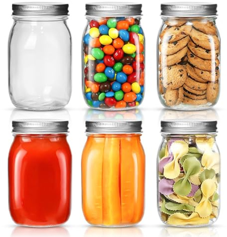 6 Stück Einmachgläser 500ml, Marmeladengläser, Mason Jar Gläser mit Deckeln, Luftdichte Einweckgläser, Glas Dosen Gläser für Konservieren, Eingelegtes, Marmelade, Honig, Joghurt, Nüsse, Süßigkeiten