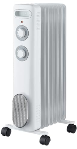 THOMSON - Radiateur mobile bain d'huile CALISTA 2000W blanc, protection contre le renversement et la surchauffe, avec thermostat réglable, silencieux, avec roulettes