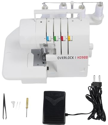 TIKATARER Máquina de Coser Overlock con Cortador Grande, Capacidad de 2 3 4 Puntadas 1300 Puntadas por Minuto Serger con Marco de Metal Resistente con 8Puntadas para una Costura (220V Enchufe de la