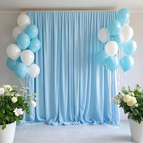 2 cortinas para telón de fondo, 300 x 150 cm, fondo de fiesta, para cumpleaños, fondo de fotografía, ducha de bebé, despedida de soltera, fondo de pared de fotos, cortina de sesión de fotos (azul