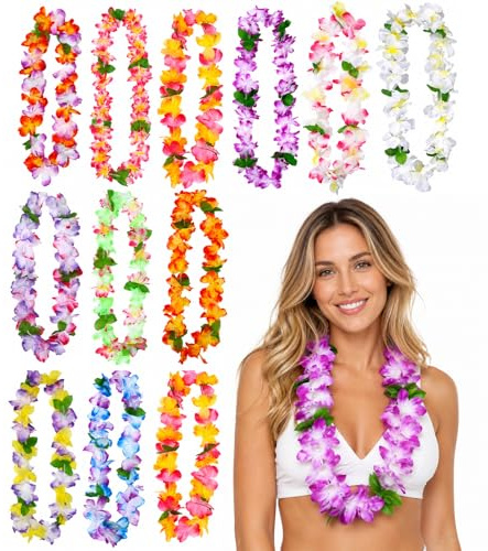 Ghirlanda collana hawaiana multicolore morbida riutilizzabile collana floreale tropicale 12 pezzi seta premium accessorio decorativo adatto festa spiaggia laurea per outfit tropicale ambientazione