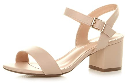 AJVANI Womens ladies mid low block heel peep toe ankle strap strappy party sandals size