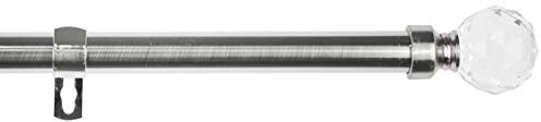 MERCURY TEXTIL-Barra Sencilla Forja Universal Extensible,Barra de Cortinas Decorativa Extensible de Acero (Plata, 120-210cm Bola Cristal)