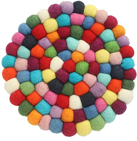 Ezhippie 20 CM Woollen Pot Trivet with Heat Resistance, Handmade Non Slip Pan Holder from Nepal, Trivets for Kitchen, Pots, and Pans Protect Tables and Worktops, Absorbent Felt Ball Pad, Round-3