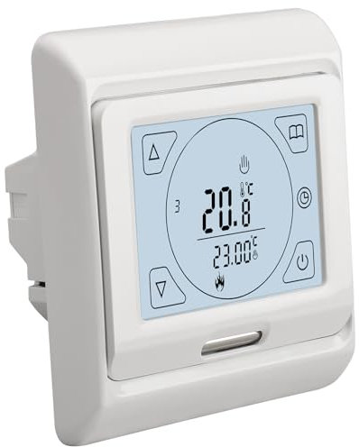 Wengart Termostato Digital de Ambiente WG809, AC230V 16A Pantalla Táctil, Instalación Empotrada, Programable, para Calefacción Eléctrica