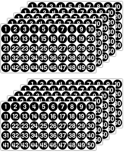 GamesMonkey® - Etichette Numeri Adesivi Cerchi - Nero - da 1 a 50 - (50-500 - 2500 pezzi)(10-25 mm) Vinile lucido Impermeabile - Inventario Consecutivi (25 mm - 2,5 cm, 500 Pezzi - 10 Fogli)
