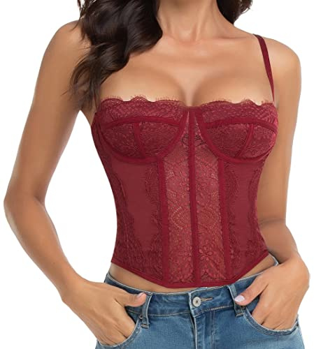Raxnode Lace Bustier Corset Tops for Women - Sexy Going Out Party Club Top with Buckle