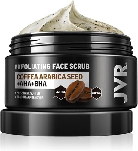 Gesichtspeeling 120 ml, JVR Face Scrub für Männer, reduziert Hautunreinheiten, fahle oder trockene Haut, Mitesser, Porentiefe Gesichtsreinigung mit Kaffee-Extrakt
