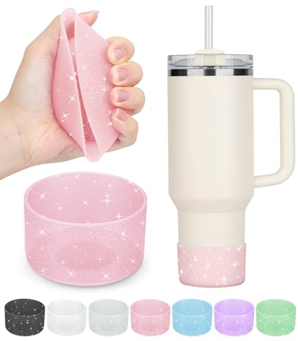 PICcircuit Lot de 2 protections de fond en silicone à paillettes pour gobelets Stanley et Hydroflask Rose 567 à 1 134 g et 340 à 700 ml