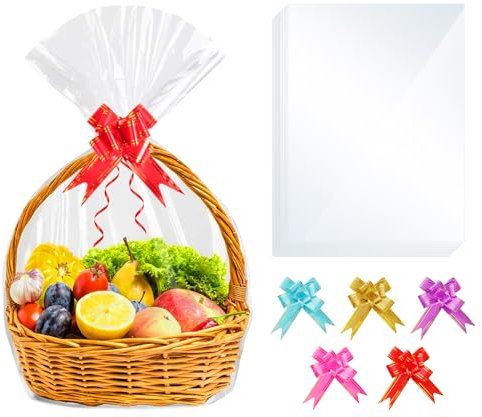 15 Stück Cellophantüten, 19.7 x 27.6 Cellophanfolie, Geschenktüten Transparent Groß Geschenkfolie Transparent Staub und Feuchtigkeitsdicht für Geschenkkörbe, Geschenktüten und Geschenkverpackungen