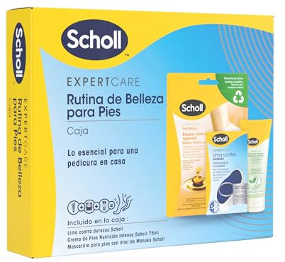 Dr. Scholl's Rutina de belleza para piès: mascarillas para pies con miel de Manuka, Lima para pies ExpertCare para durezas y Crema de Pies Nutrición Intensa para Pieles Duras 75ml- Regalo para mujeres