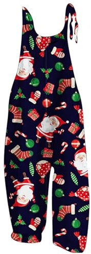 Christmas Jumpsuit for Women UK Women Christmas Print Dungarees Casual Loose Plus Size Sleeveless Jumpsuits Gonk Elk Wine Glass Onesies Jumpsuits One Piece Playsuits RomperJumpsuit Bodysuit