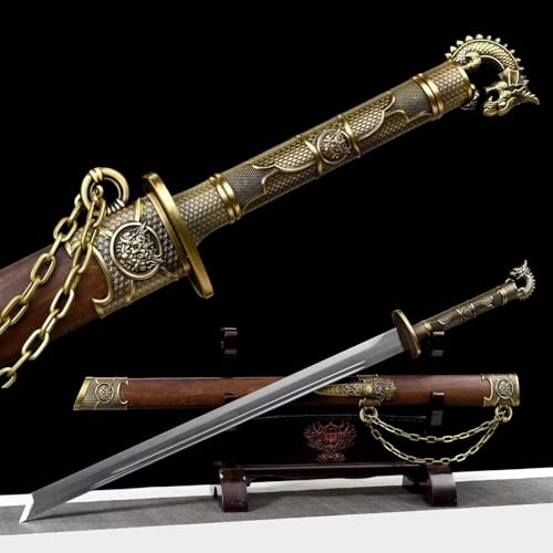 KWXPW 98cm handgefertigt Tang-Schwert,Manganstahl Klinge,natürliches Palisanderholz Scheide,Chinesisches Schwert für Geschenke,Dekoration,Cosplay,Requisiten,Displays,Halloween