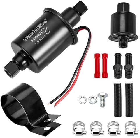 CarBole Electric Fuel Pump 4-7 PSI,Universal Petrol Pump Fit for Diesel and Gasoline with Installation Kit,Pure Copper Wire,8mm Inlet and Outlet Size Compatible with 12V Devices