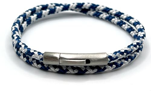 KAROO EARTH JEWELLERY Men's Paracord Bracelet, Double Wrap Marine Rope, Stainless Steel Trigger Clasp, Waterproof, Navy Style (Blue & White)