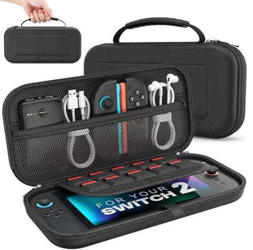 MoKo Tasche für Nintendo Switch 2 (2025), Switch 2 Case mit großer Kapazität, Schützende Harte Tragetasche Hülle mit Speicherplatz für 10 Spiele und Konsole Zubehör, Schwarz