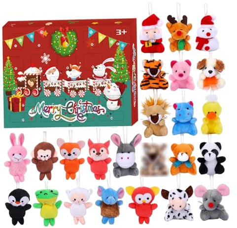 Calendario dell'avvento natalizio 2025 24 pezzi carini animali di peluche calendario avventura di peluche decorazioni natalizie per ragazzi, un conto alla rovescia