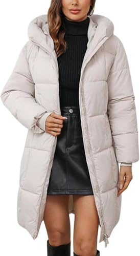 ORANDESIGNE Abrigos Plumas Mujer Largo Invierno Plumifero con Capucha Chaqueta Acolchada Gruesa Cálido Plumas Talla Grande A Beige XS