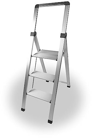 FACILITYS - Escabeau 3 Marches, Pliable en Aluminium, Ultra Compact 5,5 cm - Marche Pied Pliable, Léger 5,3 kg et Robuste, Charge 150 kg - Plateforme Antidérapante, 3ème Hauteur à 70 cm