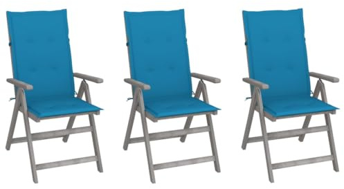 vidaXL Outdoor Reclining Garden Chair Set of 3 with Cushions Solid Acacia Wood 5 Position Adjustable Backrest Waterproof Ideal for Dining and Relaxation Wooden Swimming Pool Lounger