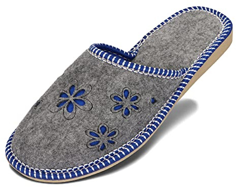 BeComfy Zapatillas de Mujer Zapatillas de Fieltro Ligero con Flores Bordadas en Gris 36-41 EU