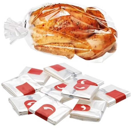 YUGN Sacs à rôtir pour four et micro-ondes 38 x 24 cm – Lot de 10 avec pinceau en silicone – Haute résistance à la chaleur – Cuisson rapide et propre