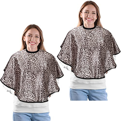 Syhood 2 Pcs Makeup Cape Short Haircutting Hair Dye Cape Waterproof Beauty Salon Shampoo Bib Hairstylist Barber Hairdresser Smock Styling Comb out Beard Shave for Client Artist(Leopard Print Color)