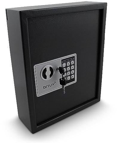 Elektronischer Schlüsselsafe Safe Tresor Schlüsselkasten Schlüsseltresor Schlüssel Sicherheitssafe mit 48 Schlüsselhaken (Schwarz)