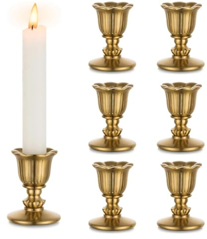 Vintage ljusstake ljushållare stavljus mässing – Romadedi set om 6 små ljushållare guld för retro antik bordsdekoration bröllop vardagsrum jul fest adventskrans dekoration