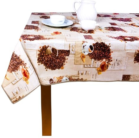 Wachstuch Tischdecke mit Kantenverstärkung - Wasserabweisend, Leicht zu Reinigen und Wetterfest - Oeko-TEX Zertifiziert - 140 x 180 cm - Coffee Beans