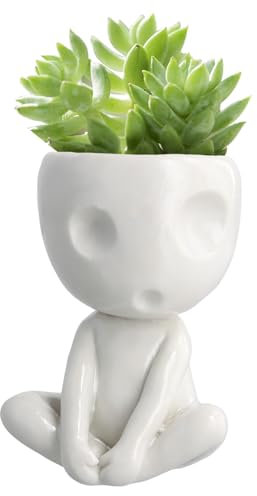 Fodlon Nachtleuchtender Blumentopf - Keramik-Übertopf mit entzückendem Gesicht für Sukkulenten und Kaktusse - Dekoration für Haus und Büro