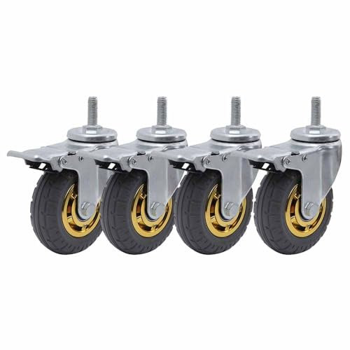 ZYBOWAYL 125 mm tunga lasthjul, svängbara hjul med broms, M 12 x 30 mm gänghjul för löpkatt, gummi möbelhjul tysta reservhjul, lastkapacitet 240 kg 4 stycken (färg: Barke, storlek: 5 tum/125 mm)