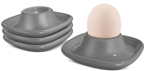 Flexzion mjukt kokt ägghållarset – 4-delad grå keramisk äggkopp, stapelbara äggkoppar med bas för servering, frukost, brunch – köksbordsdekor, grå