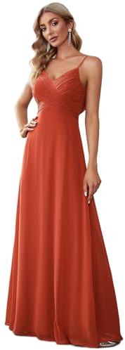 Ever-Pretty Robe de Soirée Femme Longue A Line Col V à Bretelles Mousseline de Soie Sexy Robe Demoiselle Orange Caramel 40