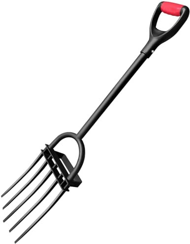 Ymachray Forcone da giardino, forcone per scavare e compostaggio, fresa a mano lunga e coltivatore, 5 denti, 114,3 cm