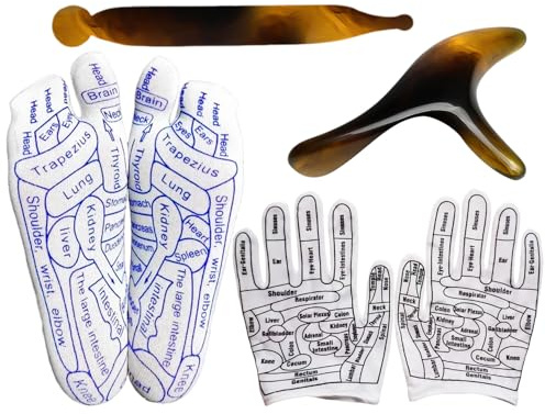 1 Par de Calcetines y Guantes de Masaje de Acupunto con 2 Masajeadores para Pies - Set Elástico