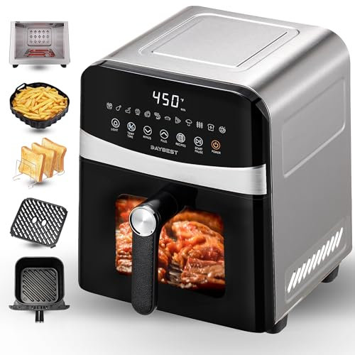 DAYBEST 6 L rostfritt stål digital luftfritös icke-teflon kompakt design synlig fönster keramisk korg dubbeluppvärmning diskmaskinssäker 1 700 W max 232 ° C (rostfritt stål)
