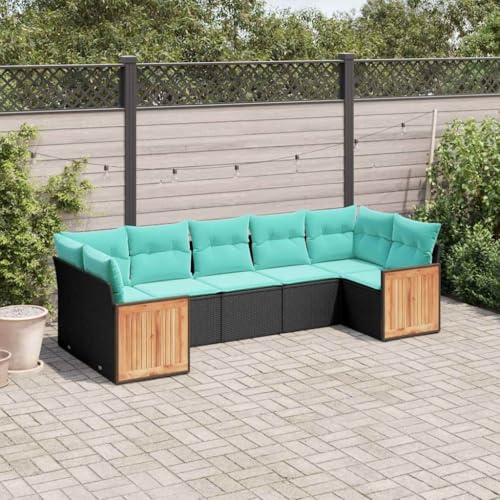 kithwjll Ensemble de canapé de jardin 7 pièces avec coussins en rotin synthétique résistant aux intempéries pour terrasse, balcon et jardin, comprend une table, un groupe de sièges, ensemble de salon
