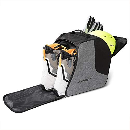 PENGDA Ski Boot Bag - Waterproof Travel Bag for Snowboard Boots, Helmets, Goggles, Gloves, Apparel & Storage (2 Separate Compartments) (Black Grey)