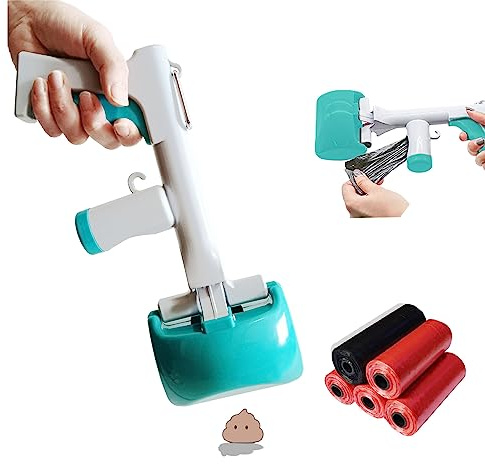 kuivoo Pet Pooper Scooper Sets, Portable Dog Cat Poop Scoop with Poo Bag Dispenser and Poop Bags, Poo Scooper with High Elastic Spring for Picking Up Animal Waste Easily