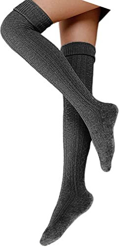 FGFD&OU Damen Overknee Socken Lange Strümpfe Strick Baumwolle Dicke Warme Überknie Kniestrümpfe Weihnachtssocken für Damen und Mädchen (Tief grau)