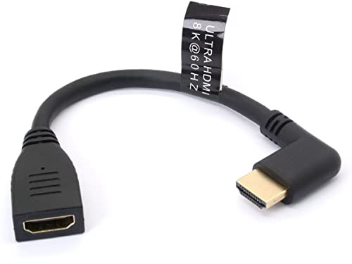 8K HDMI-förlängningskabel, kort HDMI 2.1 hane till hona 90 graders vinkelkabel hög hastighet 48 Gbps förlängaradapter stöder 8K @60Hz, 4K@120Hz, dynamisk HDR, eARC, VRR, 3D för TV/PC/PS5/Set-top box